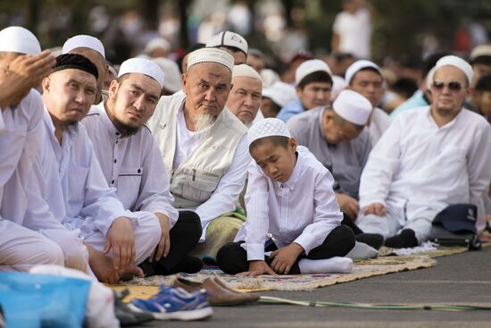 Eid prayers in Bishkek commemorating the end of Ramadan