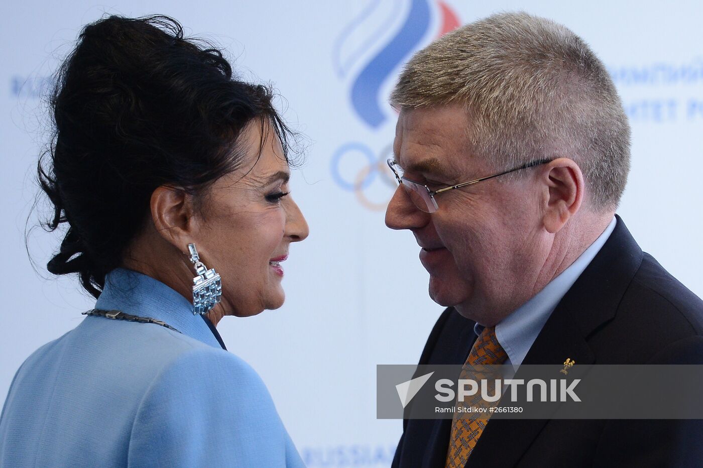 IOC President Thomas Bach presents Olympic Order to RRGF President Irina Viner-Usmanova