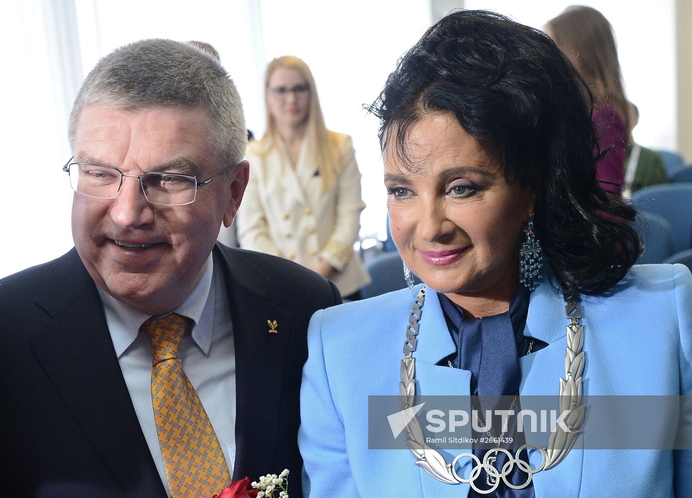 IOC President Thomas Bach presents Olympic Order to RRGF President Irina Viner-Usmanova