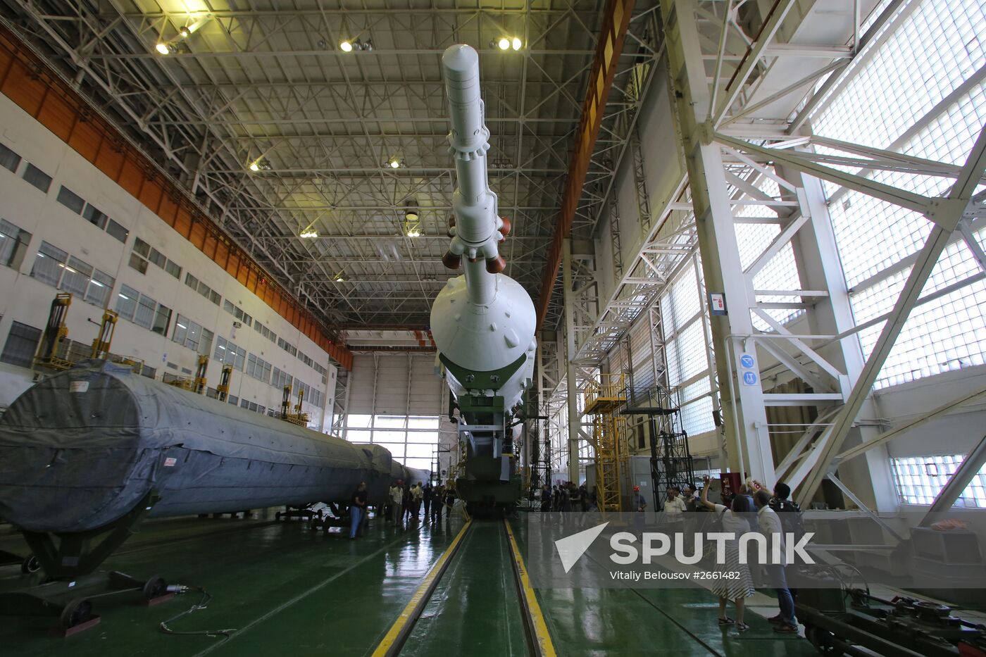 Soyuz TMA-17M spacecraft prepared for rollout to launch pad