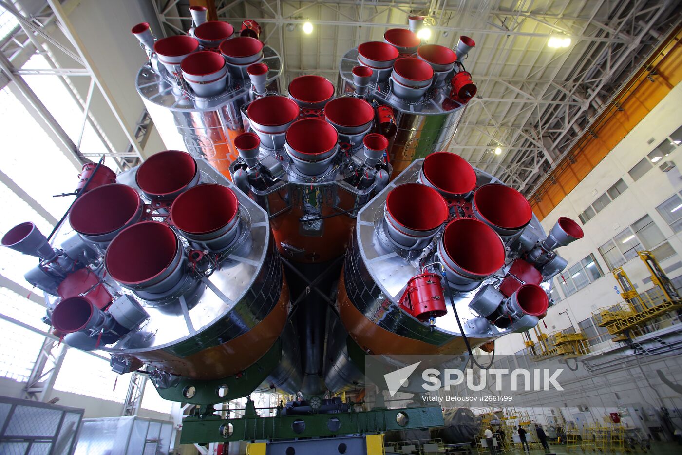 Soyuz TMA-17M spacecraft prepared for rollout to launch pad