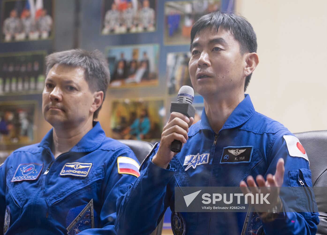 News conference of Soyuz TMA-17M crew at Baikonur cosmodrome