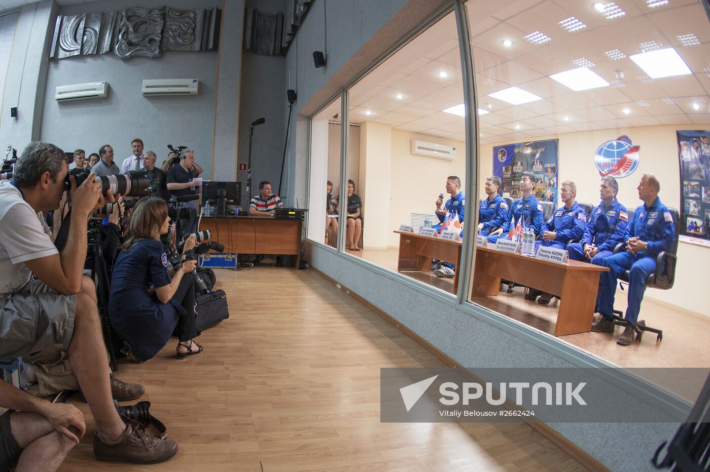 News conference of Soyuz TMA-17M crew at Baikonur cosmodrome