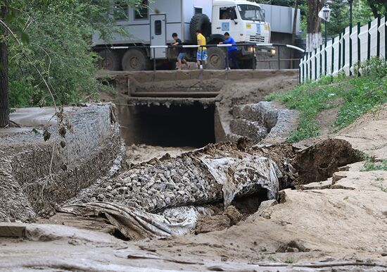 Aftermath of mud-and-stone landsclide in Kazakhstan's major city of Alma-Ata