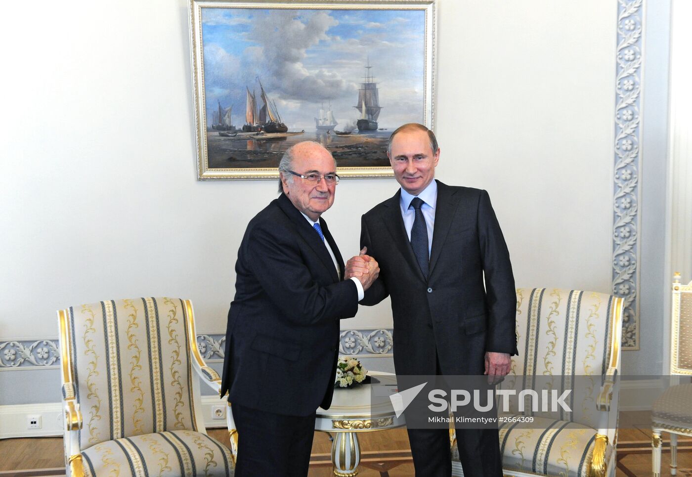 President Vladimir Putin meets with FIFA Presidentt Sepp Blatter