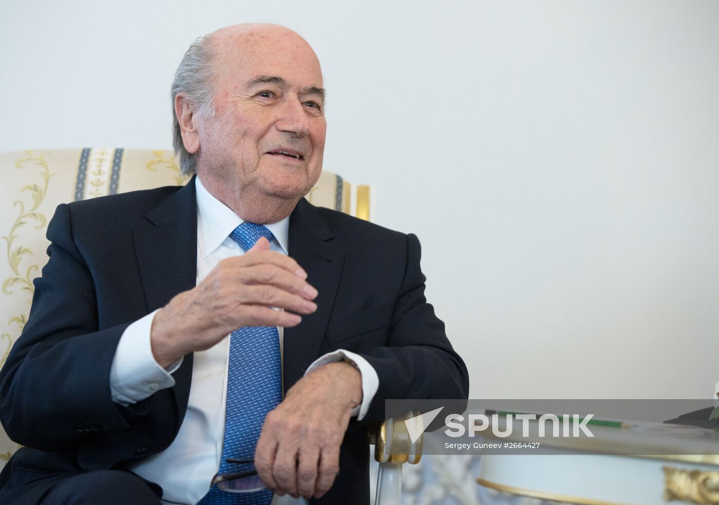 President Vladimir Putin meets with FIFA Presidentt Sepp Blatter