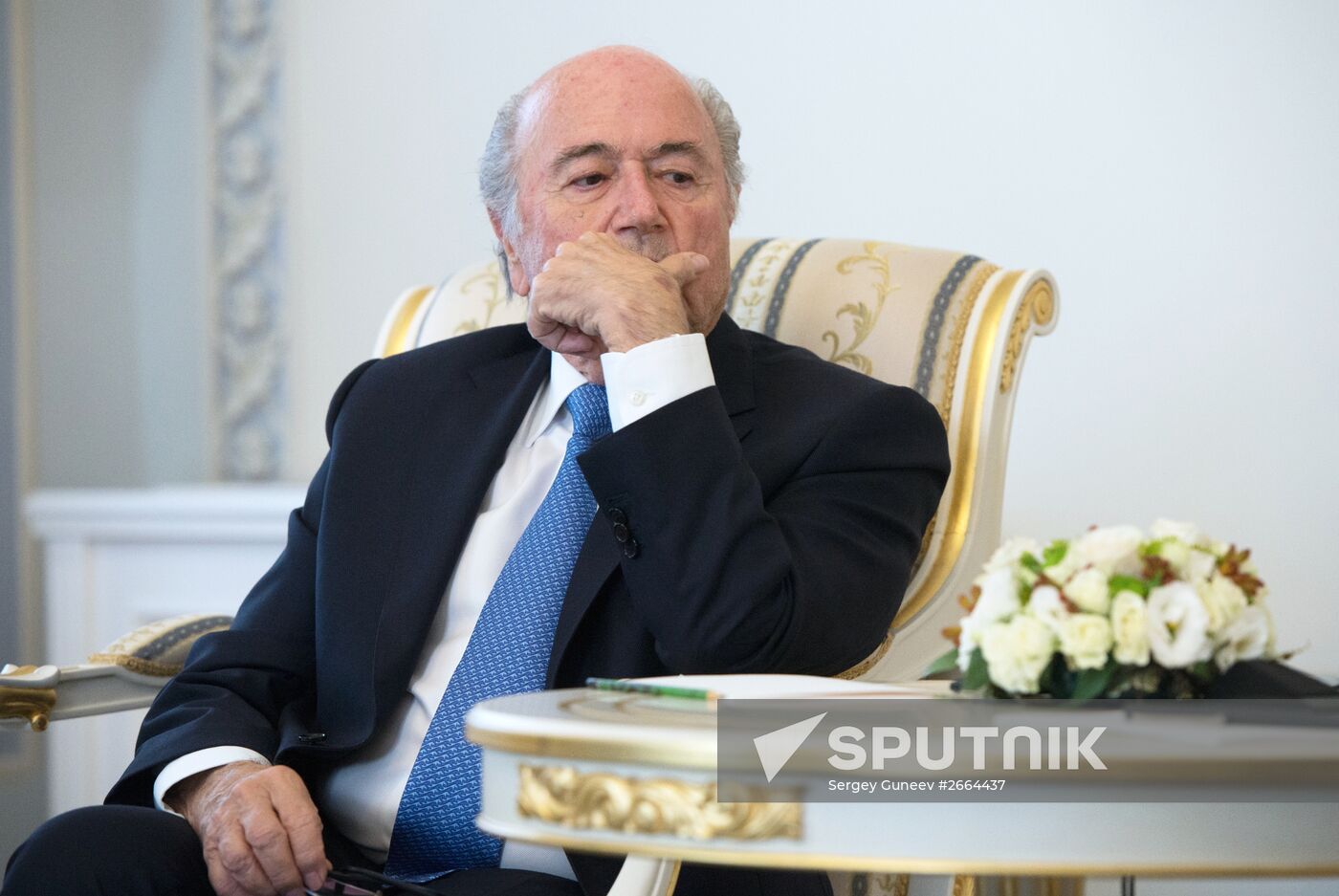 President Vladimir Putin meets with FIFA Presidentt Sepp Blatter