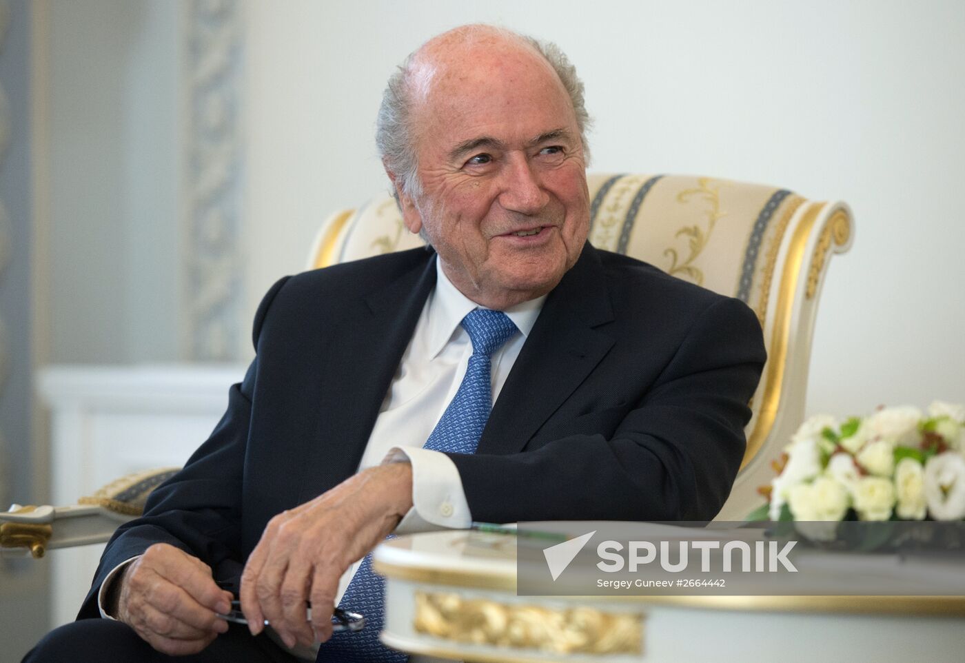 President Vladimir Putin meets with FIFA Presidentt Sepp Blatter