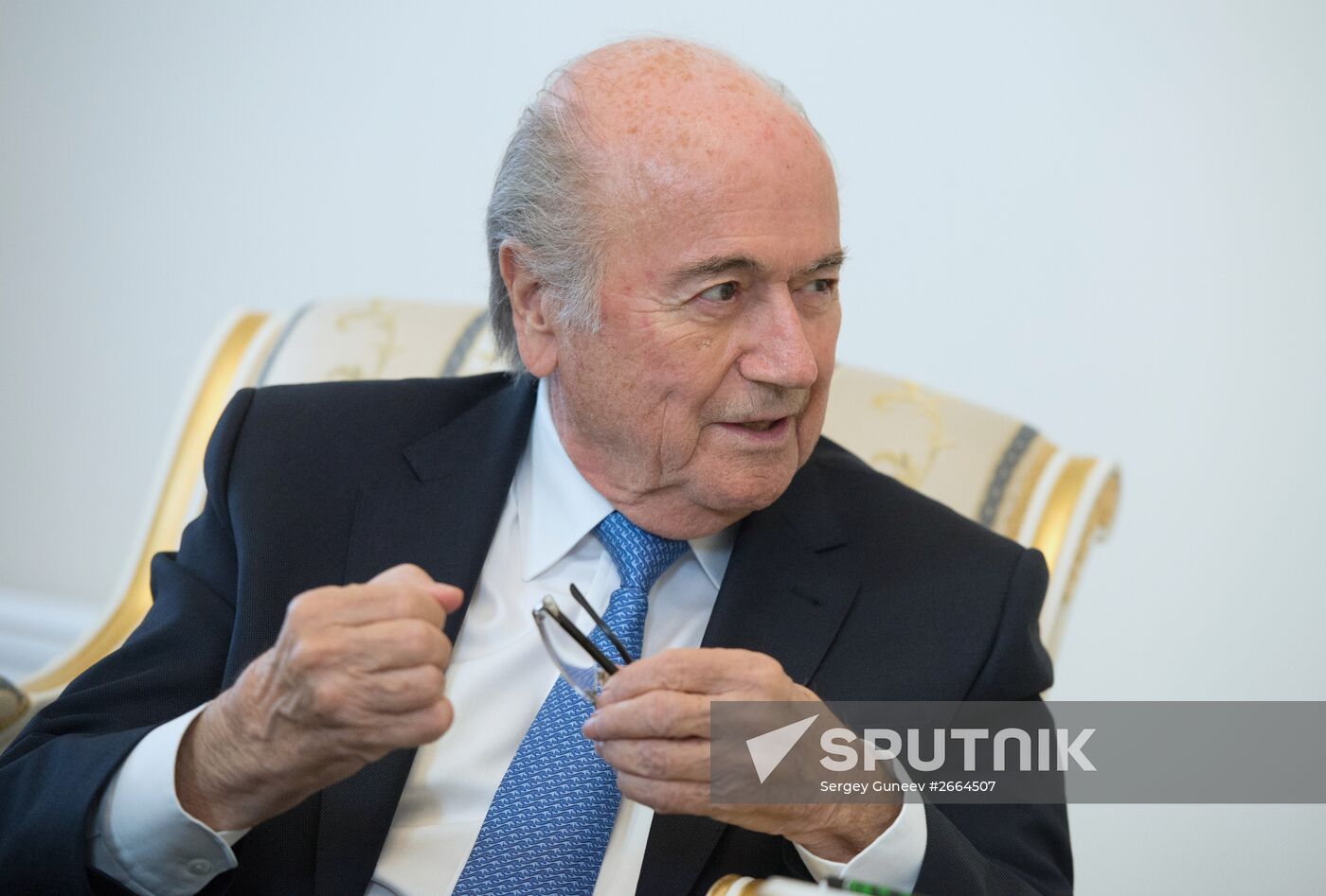 President Vladimir Putin meets with FIFA Presidentt Sepp Blatter