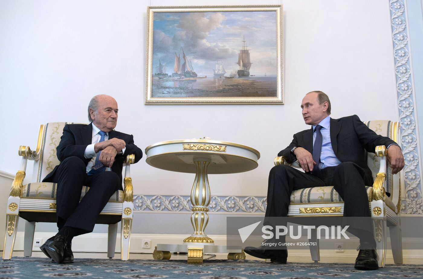 President Vladimir Putin meets with FIFA Presidentt Sepp Blatter
