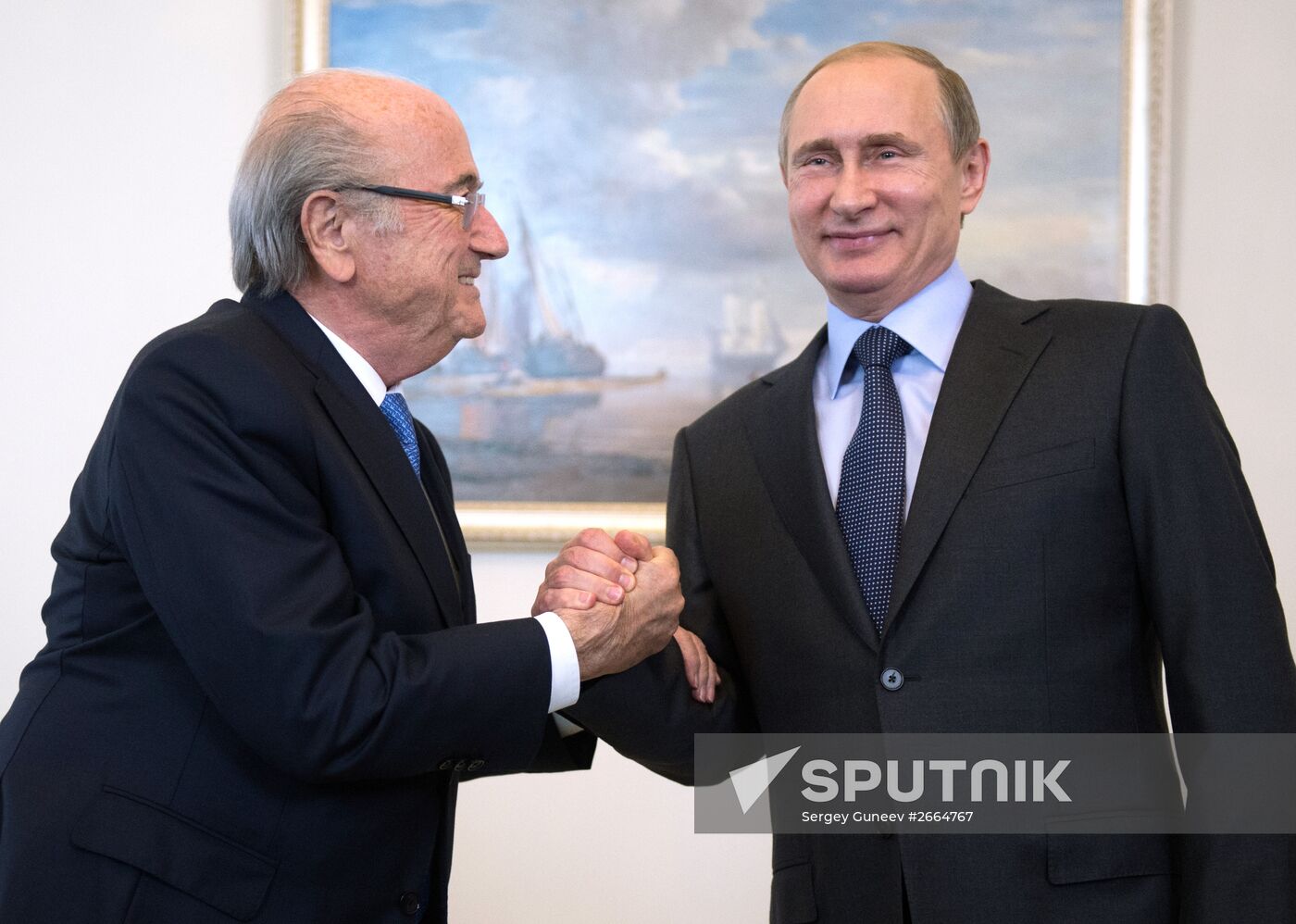 President Vladimir Putin meets with FIFA Presidentt Sepp Blatter