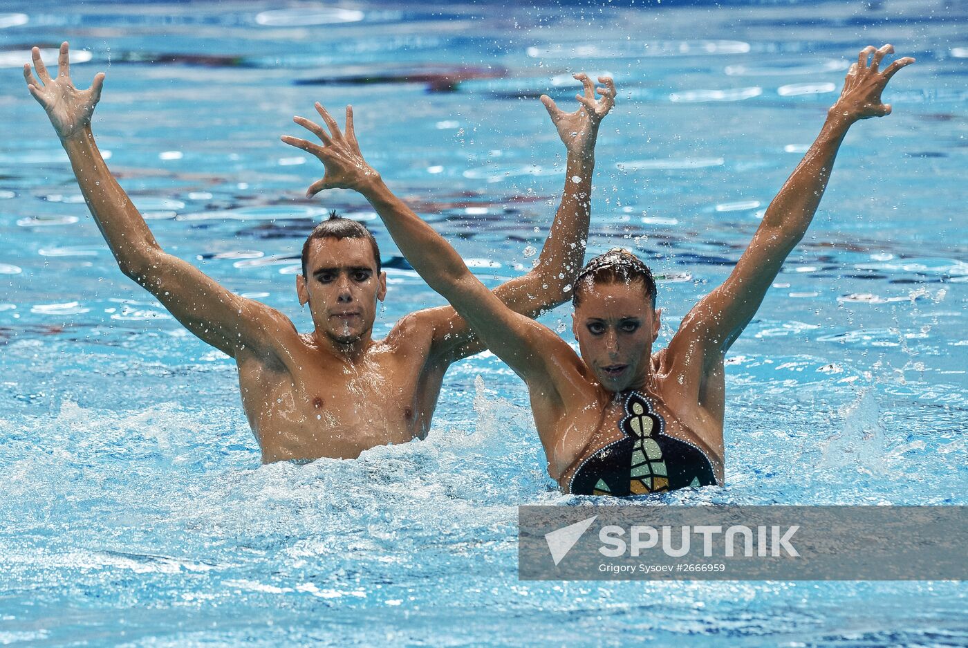 16th 2015 World Aquatics Championships. Synchronized swimming. Mixed duet free routine. Preliminary Round