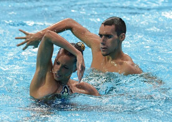 16th 2015 World Aquatics Championships. Synchronized swimming. Mixed duet free routine. Preliminary Round