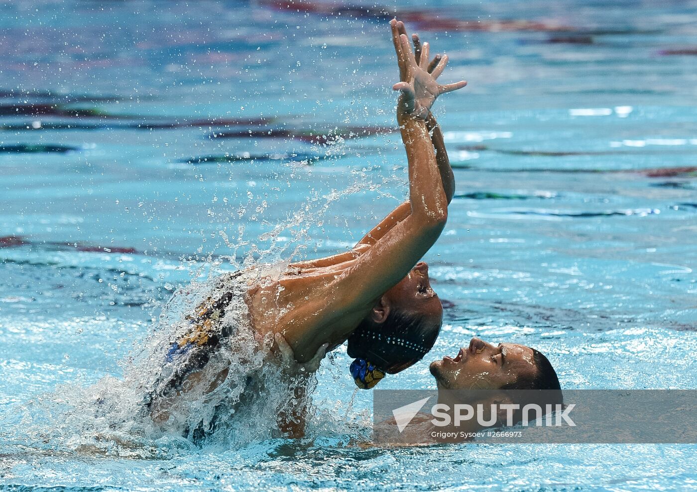 16th 2015 World Aquatics Championships. Synchronized swimming. Mixed duet free routine. Preliminary Round