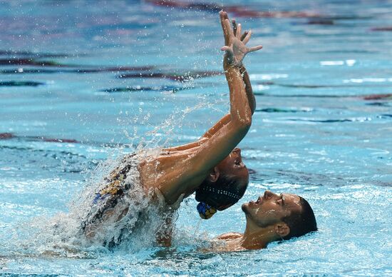 16th 2015 World Aquatics Championships. Synchronized swimming. Mixed duet free routine. Preliminary Round