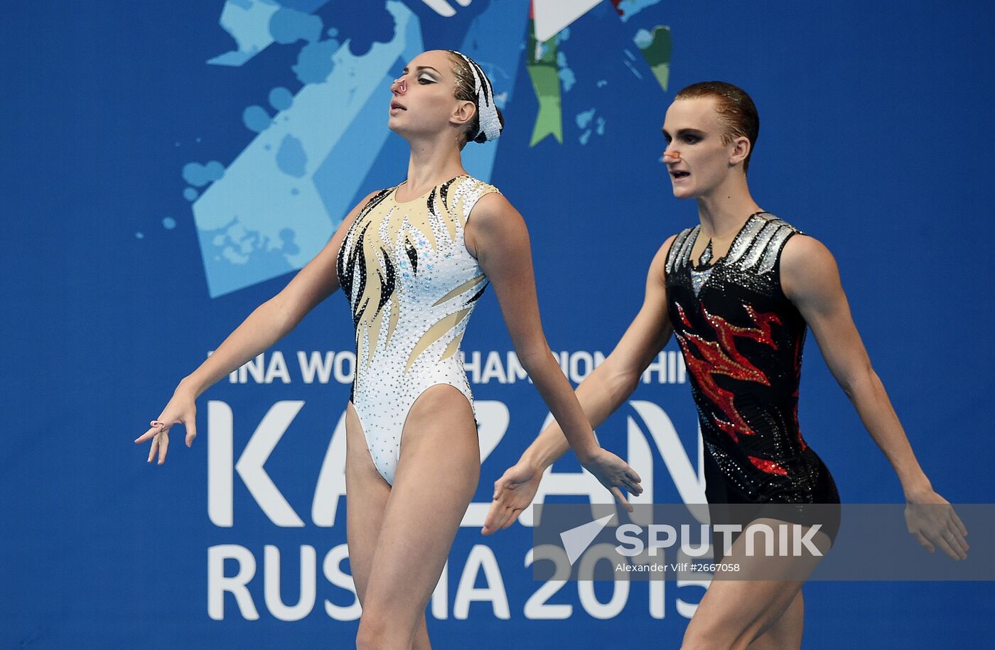 16th 2015 World Aquatics Championships. Synchronized swimming. Duos. Free program. Preliminary Round