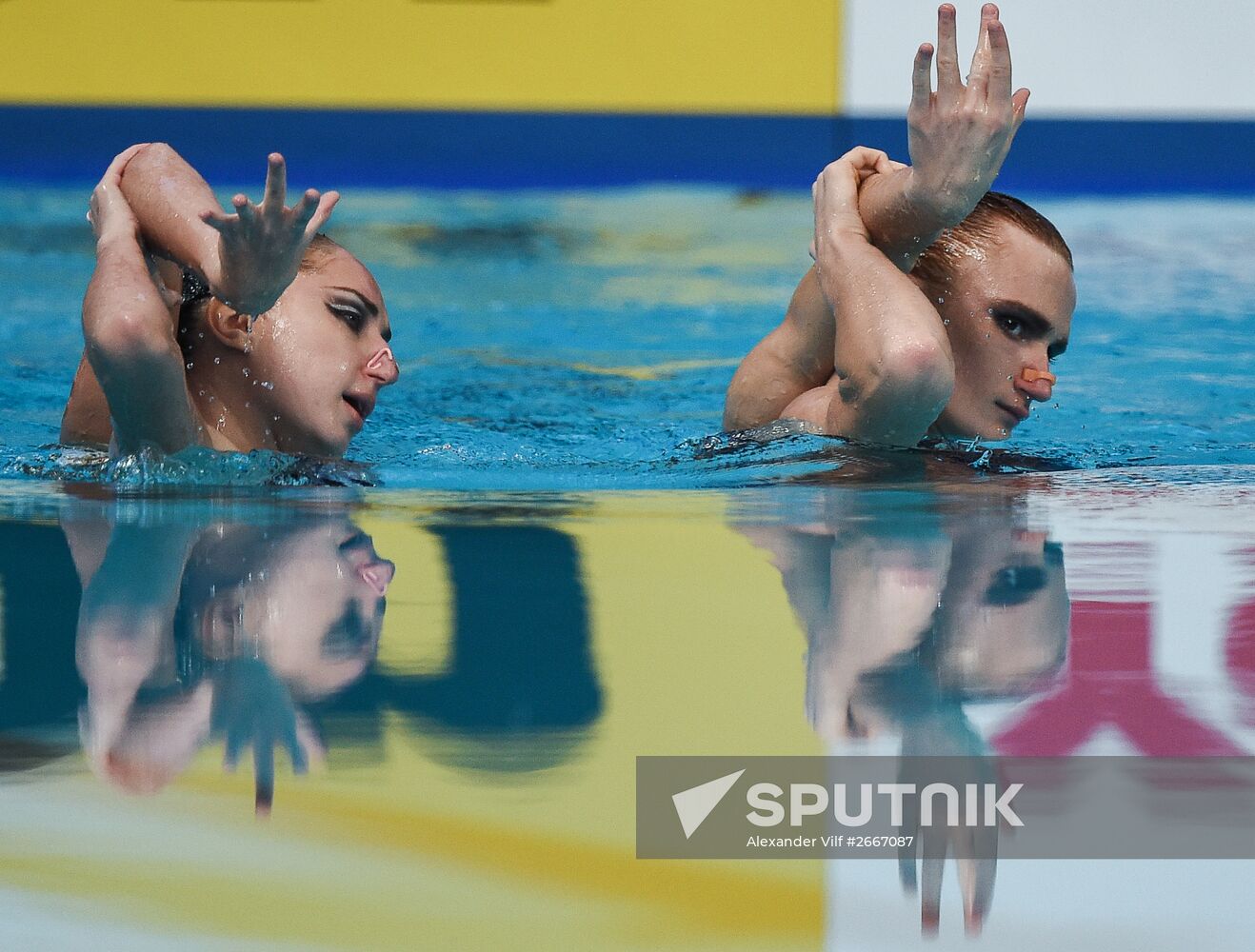 16th 2015 World Aquatics Championships. Synchronized swimming. Duos. Free program. Preliminary Round