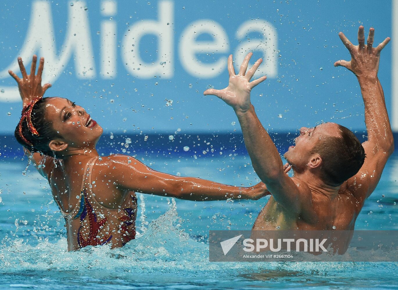 16th 2015 World Aquatics Championships. Synchronized swimming. Duos. Free program. Preliminary Round