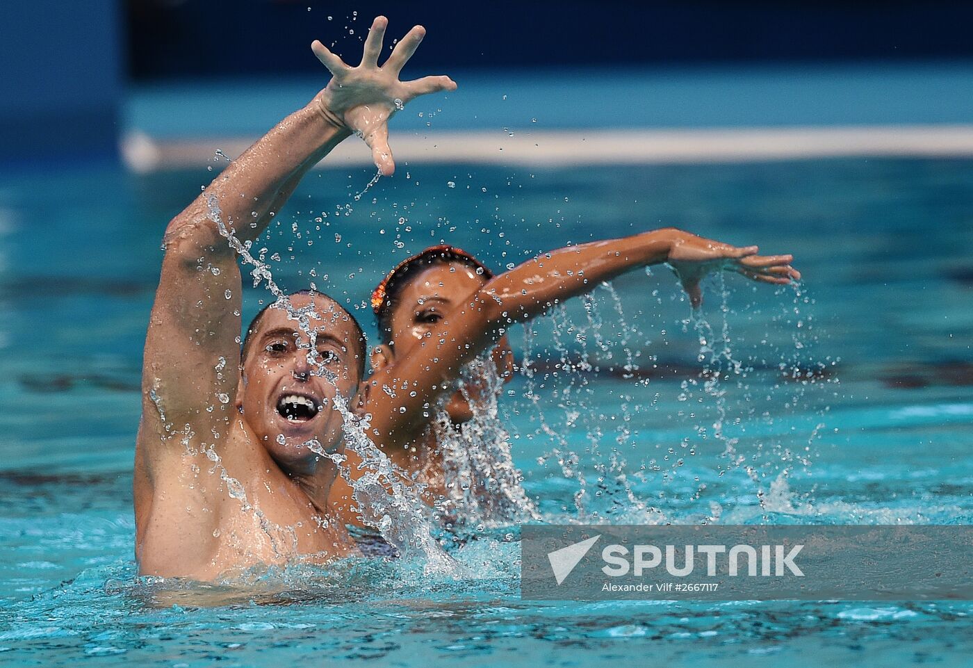 16th 2015 World Aquatics Championships. Synchronized swimming. Duos. Free program. Preliminary Round