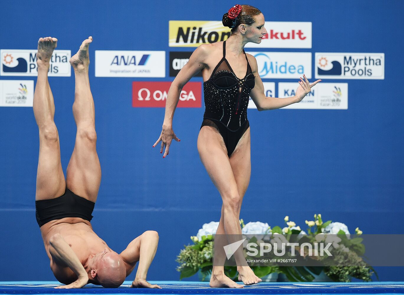 16th 2015 World Aquatics Championships. Synchronized swimming. Duos. Free program. Preliminary Round
