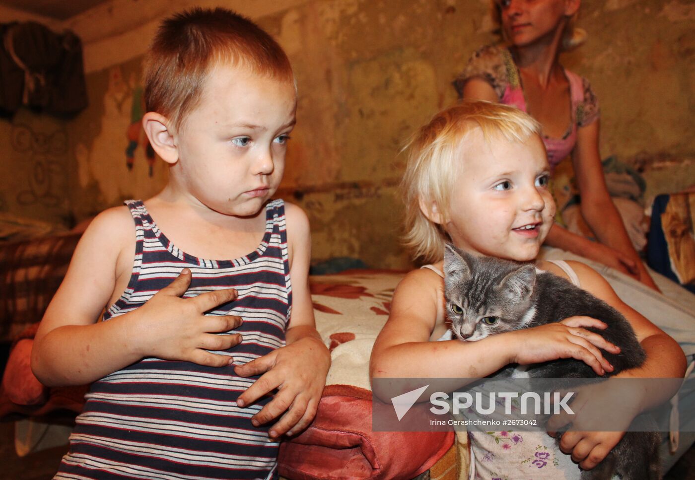 Children at bombproof shelter in Donetsk