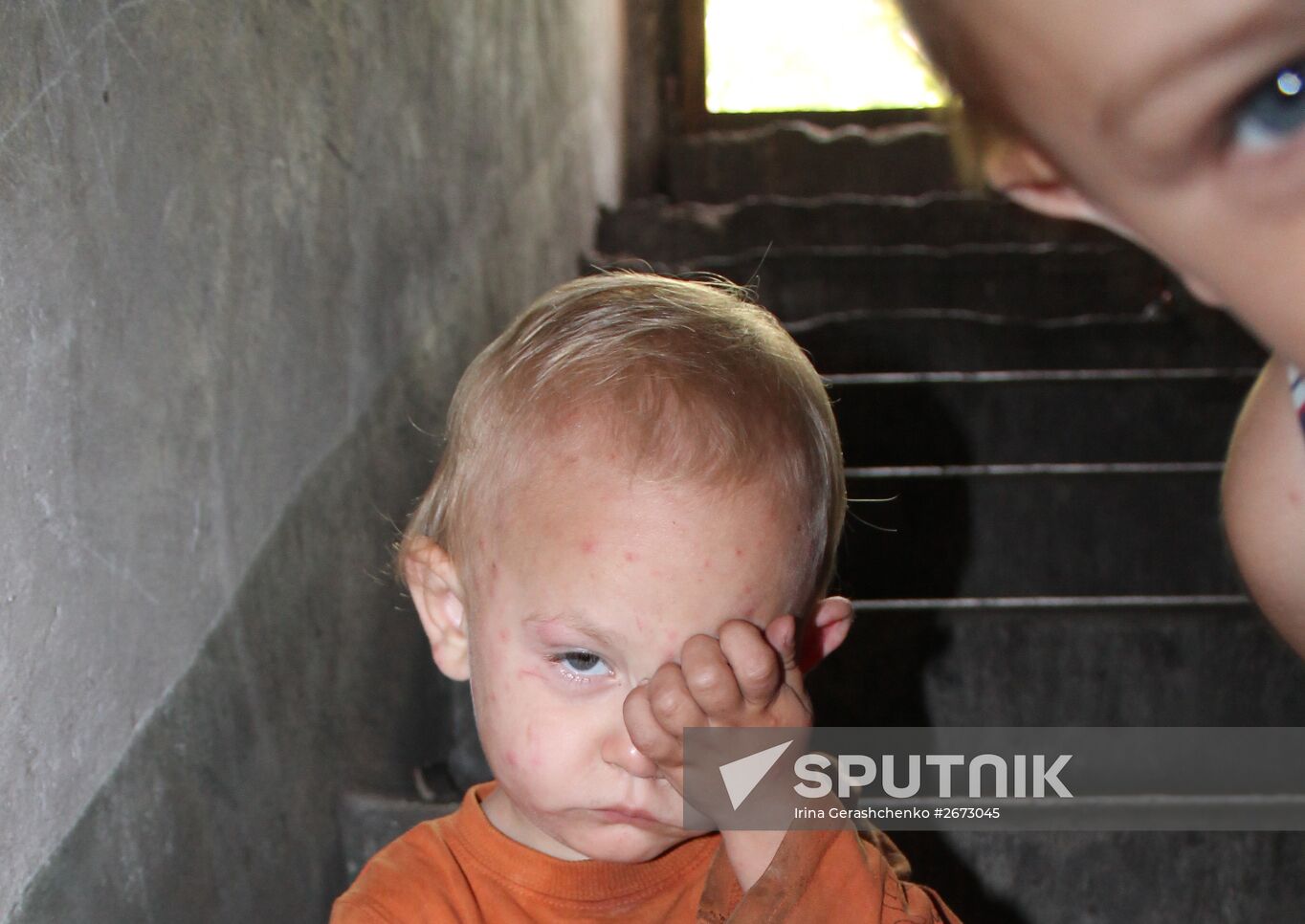 Children at bombproof shelter in Donetsk