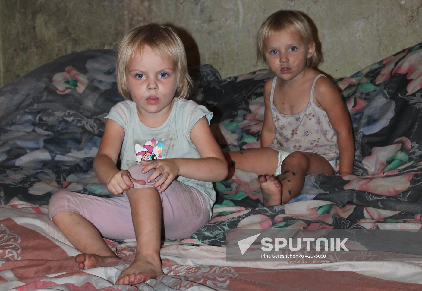 Children at bombproof shelter in Donetsk