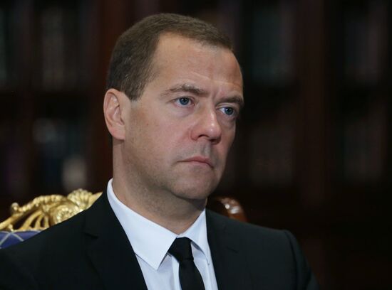 Russian Prime Minister Dmitry Medvedev meets with president of Russian Union of Industrialists and Entrepreneurs Alexander Shokhin