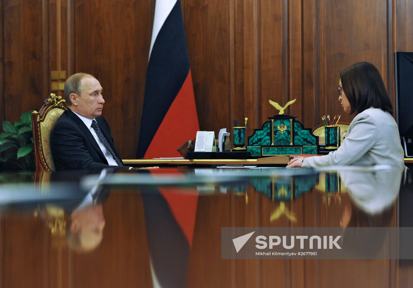 President Vladimir Putin meets with Central Bank Governor Elvira Nabiullina