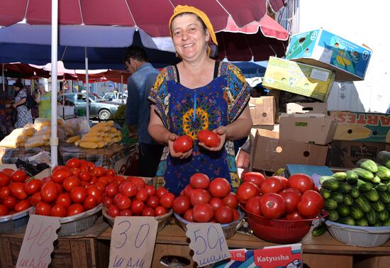 Vegetables and fruit on sale in Grozny