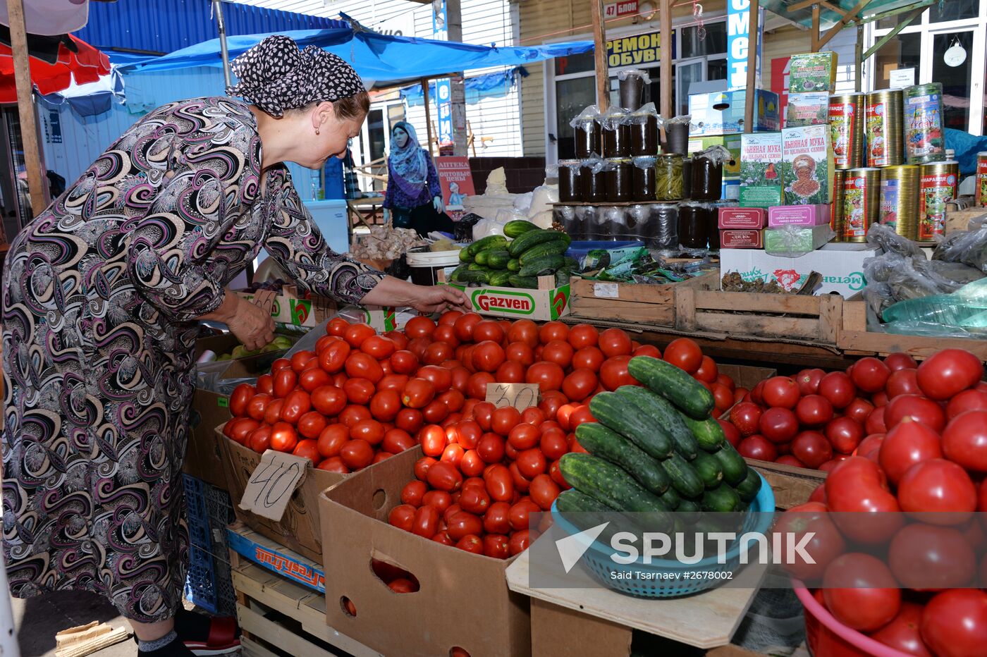 Vegetables and fruit on sale in Grozny