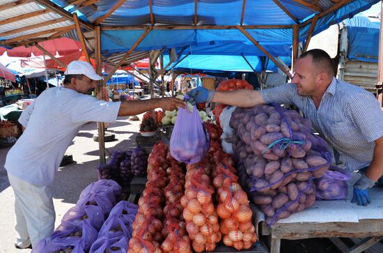 Vegetables and fruit on sale in Grozny
