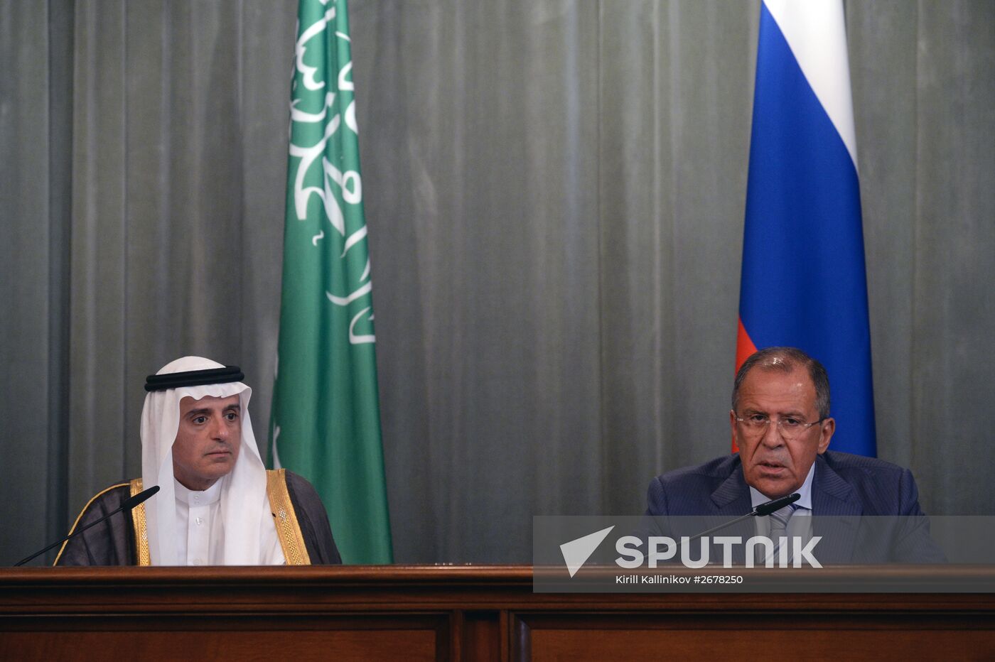 Meeting of Foreign Affairs Ministers of Russia and Saudi Arabia Sergei Lavrov and Adel al-Jubeir
