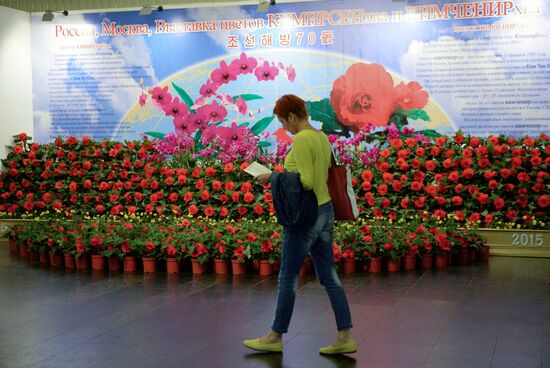 North Korean flowers displayed at the Central House of Artists