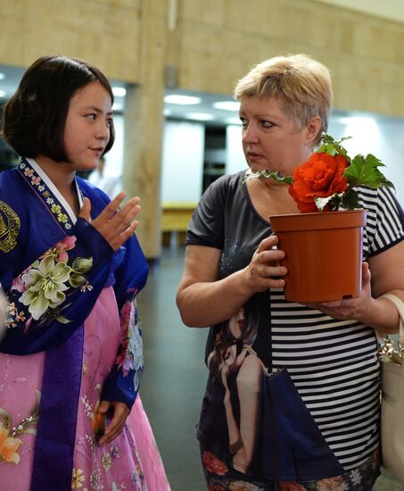 North Korean flowers displayed at the Central House of Artists
