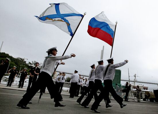 Arrival of Pacific Fleet ship detachment at Vladivostok port