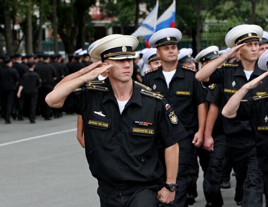 Arrival of Pacific Fleet ship detachment at Vladivostok port