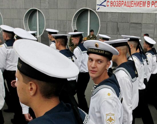Arrival of Pacific Fleet ship detachment at Vladivostok port