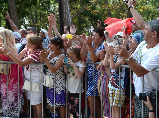 Russian President Vladimir Putin and Prime Minister Dmitry Medvedev visit Crimea