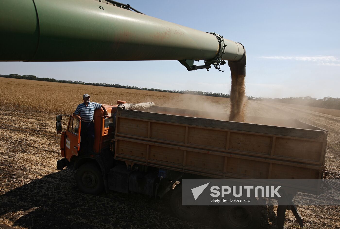 Soy bean harvesting in the Krasnodar Region