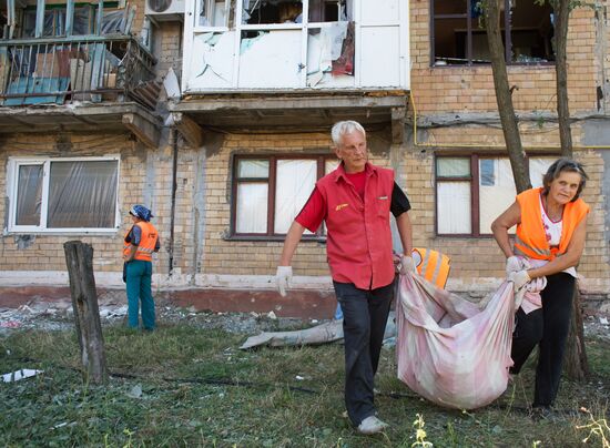 Aftermath of night shelling of Donetsk's Gorlovka by Ukrainian military