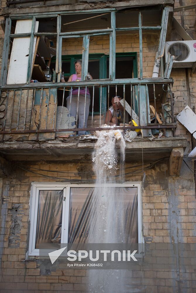 Aftermath of night shelling of Donetsk's Gorlovka by Ukrainian military