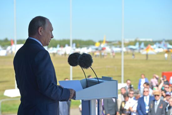 Russian President Vladimir Putin visits the International Aerospace Salon (MAKS 2015)