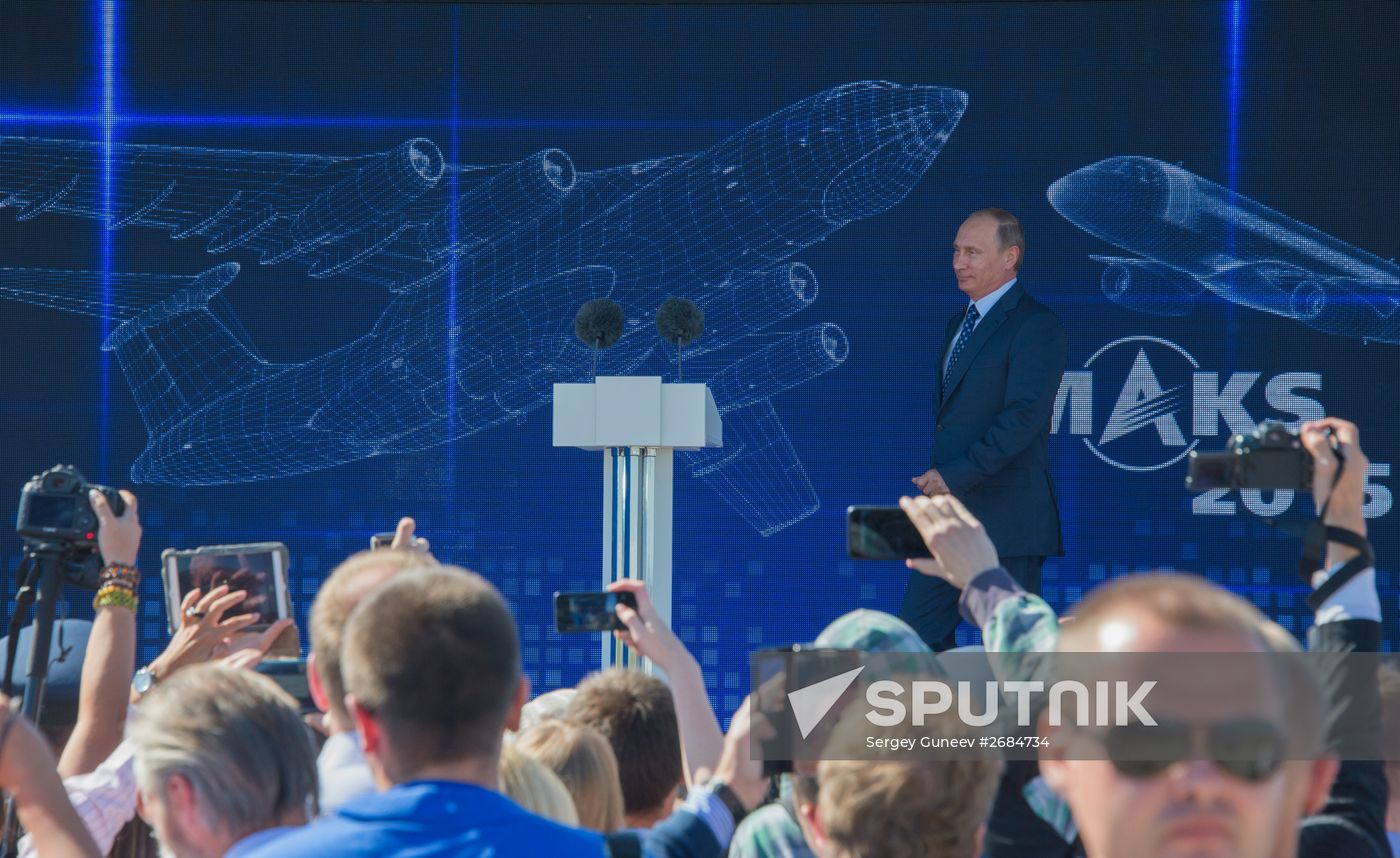 Russian President Vladimir Putin visits the International Aerospace Salon (MAKS 2015)