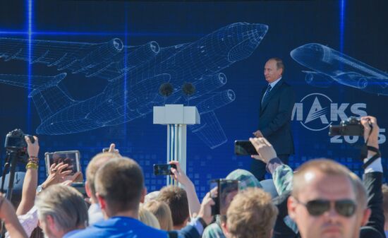 Russian President Vladimir Putin visits the International Aerospace Salon (MAKS 2015)