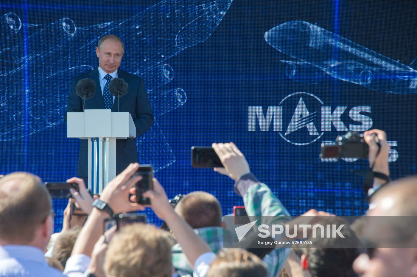 Russian President Vladimir Putin visits the International Aerospace Salon (MAKS 2015)