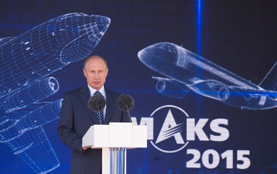 Russian President Vladimir Putin visits the International Aerospace Salon (MAKS 2015)