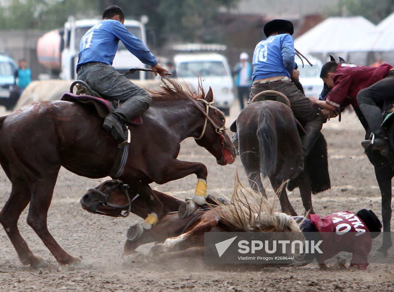 Kyrgyzstan's open championship on kok-boru (horse-mounted players dragging a goat carcass)