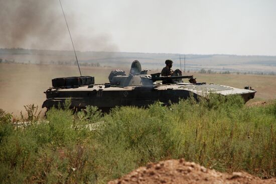 Soldiers of 1st Slavic Brigade of DPR Militia near contact line with Ukrainian army