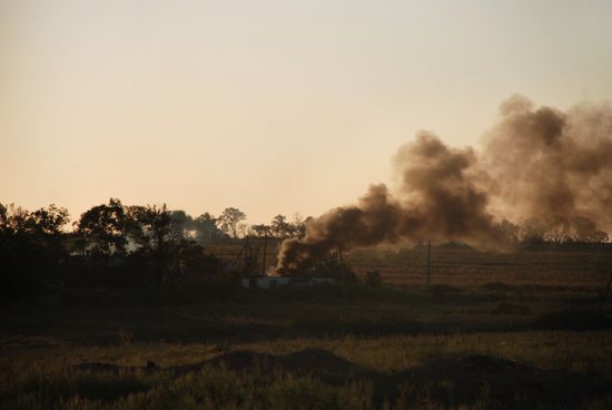 Soldiers of 1st Slavic Brigade of DPR Militia in position near contact line with Ukrainian Army